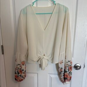 Floral Sleeve Cream Blouse cropped